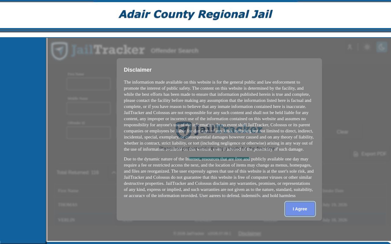 Official Adair County Regional Jail current-inmate roster source