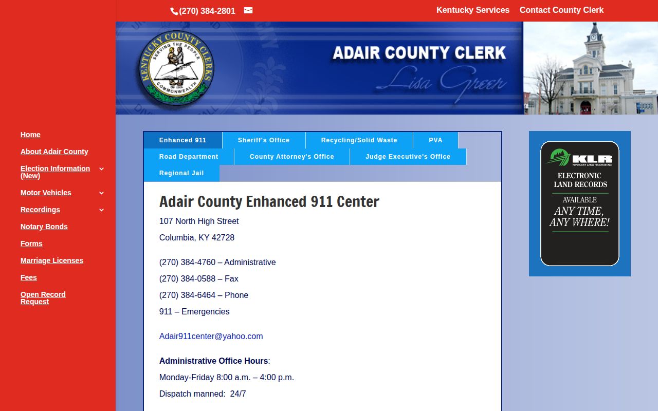 Adair County Regional Jail release and VINE information
