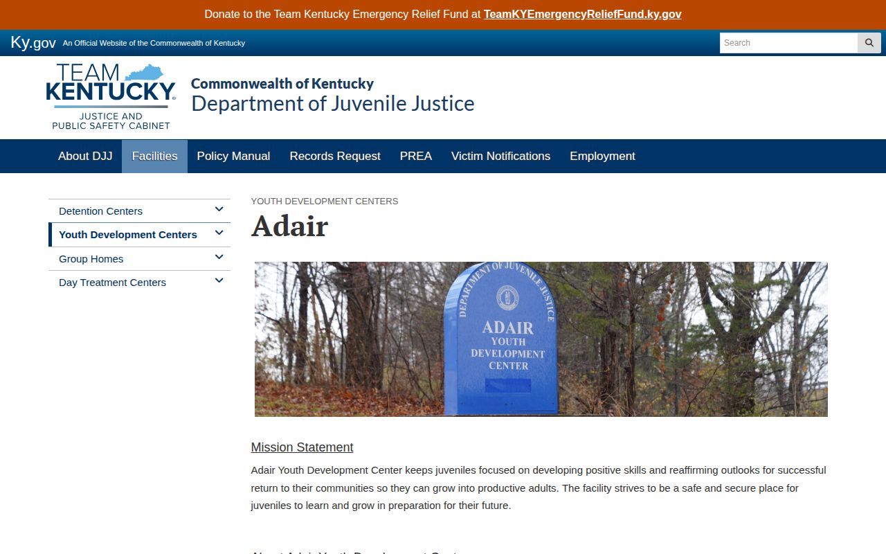 Adair Youth Development Center confidential discharge source