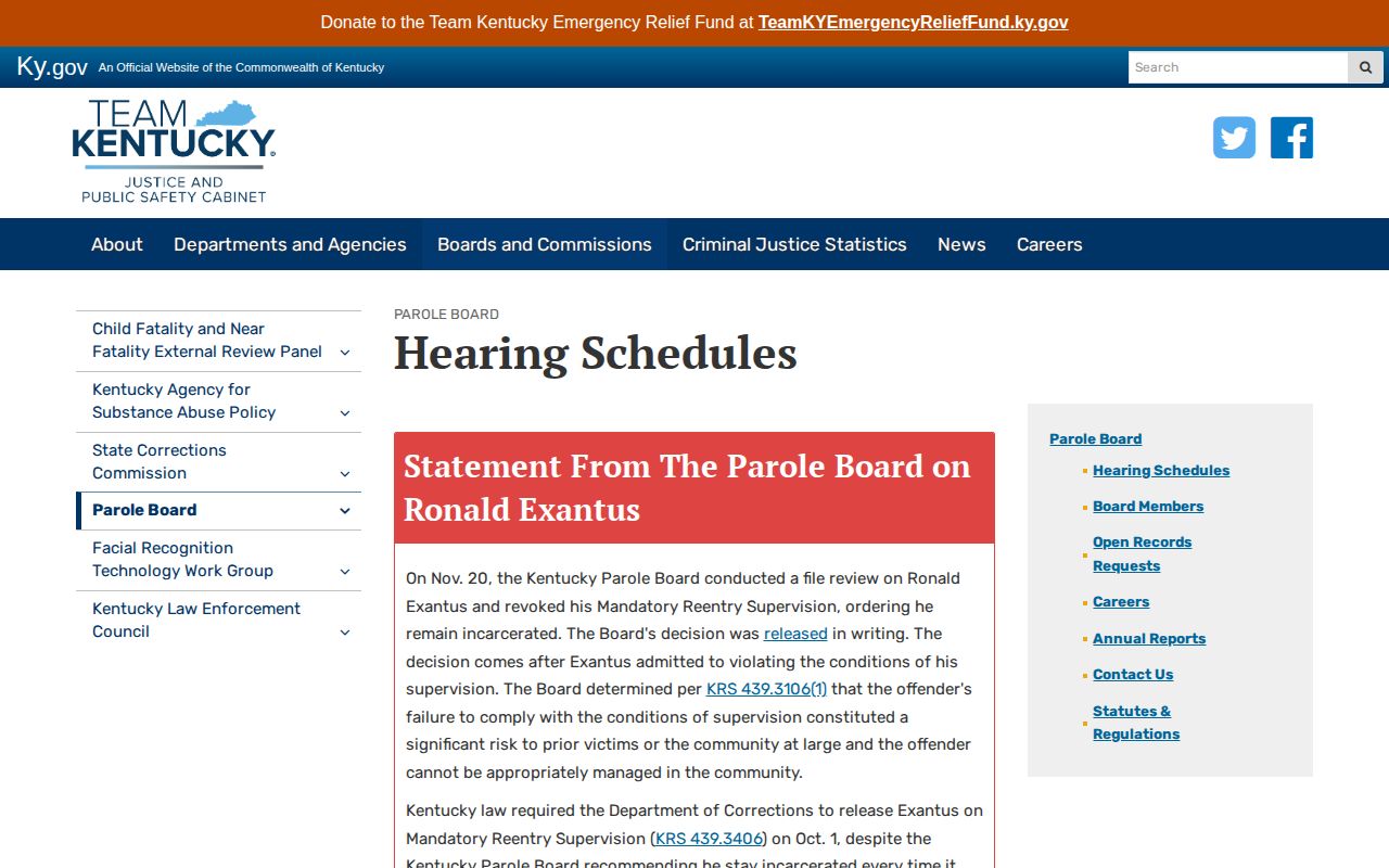 Adair County parole hearing schedule and release eligibility source